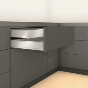 Značkový K-BLUM Legrabox, zásuvka M 500mm/40kg, Tip-on, šedá, vnitřní