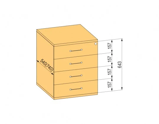 Značkový K-BBP kontejner 540mm typ 8/V 3 zásuvka kov celovýsuv dotah
