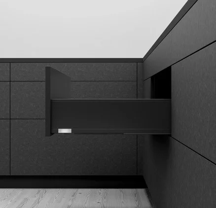 Značkový K-BLUM Legrabox, zásuvka K 450mm/70kg, Tip-on, černá, Expando