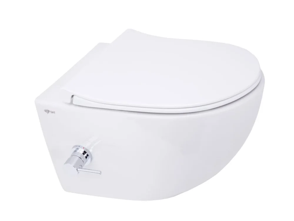 Značkový SAT Wc s bidetem závěsné SAT Infinitio včetně prkénka softclose, zadní odpad SATINF011RREXPBFCT