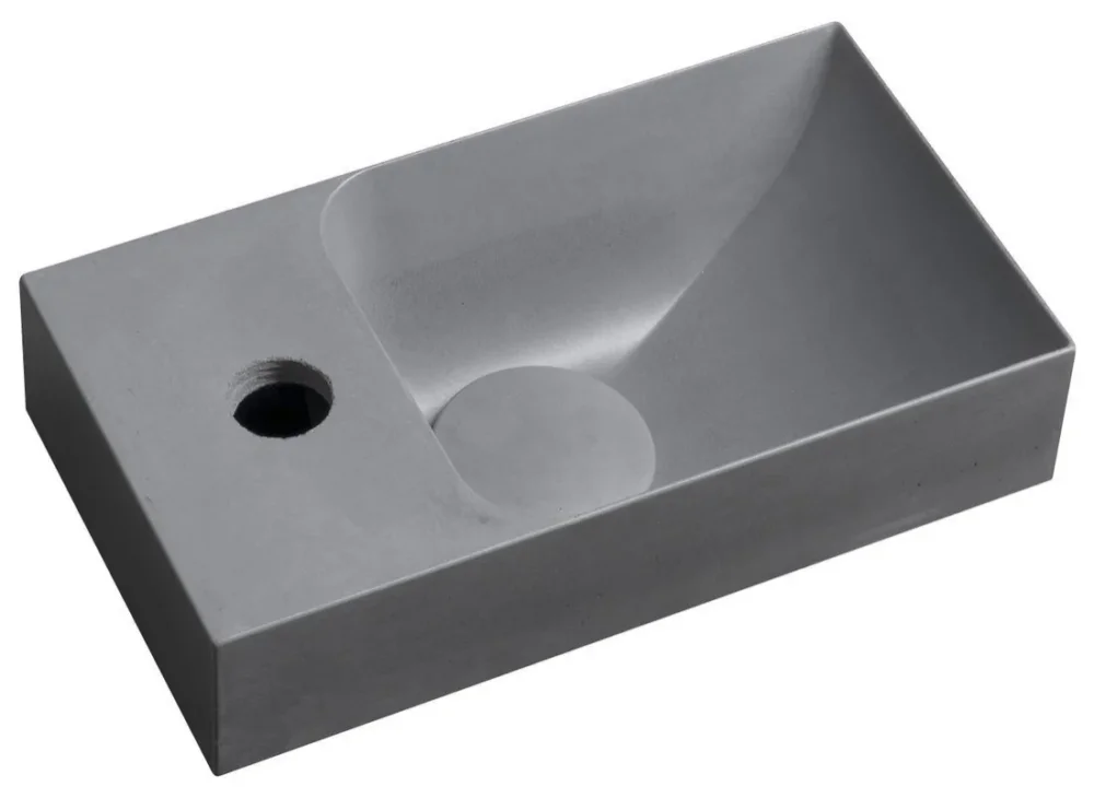 Ověřený Sapho Piccolino Betonové Umývátko 30,8x17cm, Baterie Vlevo, šedá Mat