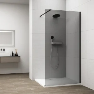 Značkový Polysan Esca Black Matt Jednodílná Sprchová Zástěna K Instalaci Ke Stěně, Kouřové Sklo, 800 Mm