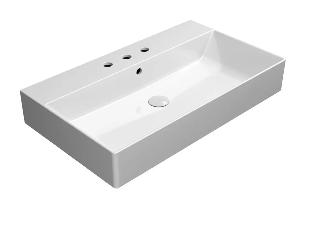 Gsi Kube X Keramické Umyvadlo 80x47cm, Broušená Spodní Hrana, 3 Otvory, Bílá Extraglaze Nízká Cena
